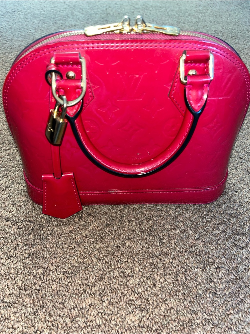 Louis Vuitton Vernis Alma BB Leather Satchel in Bright Red